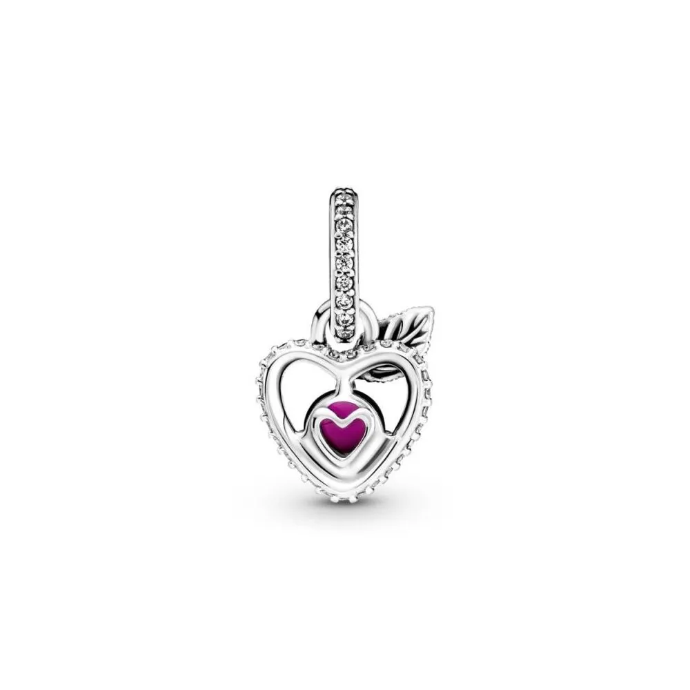 Disney Snow White Silver Apple Charm with Cerise Crystal and Clear Cubic Zirconia