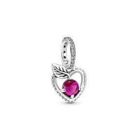 Disney Snow White Silver Apple Charm with Cerise Crystal and Clear Cubic Zirconia