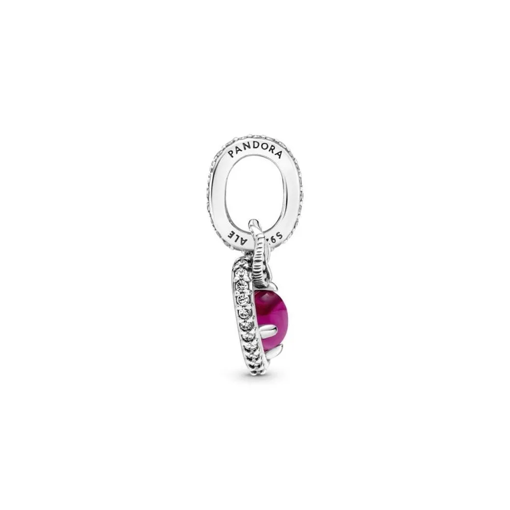 Disney Snow White Silver Apple Charm with Cerise Crystal and Clear Cubic Zirconia