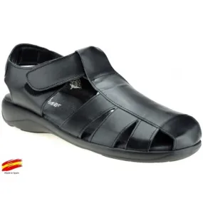 Durable Black Leather Men's Comfort Sandal. Duendy