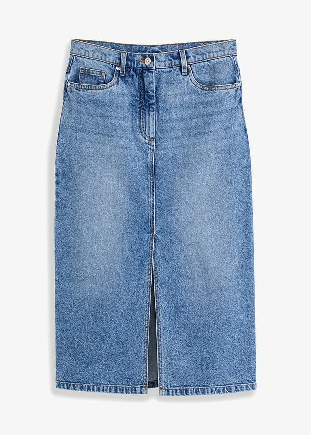 Blue stone denim skirt