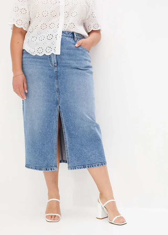 Blue stone denim skirt