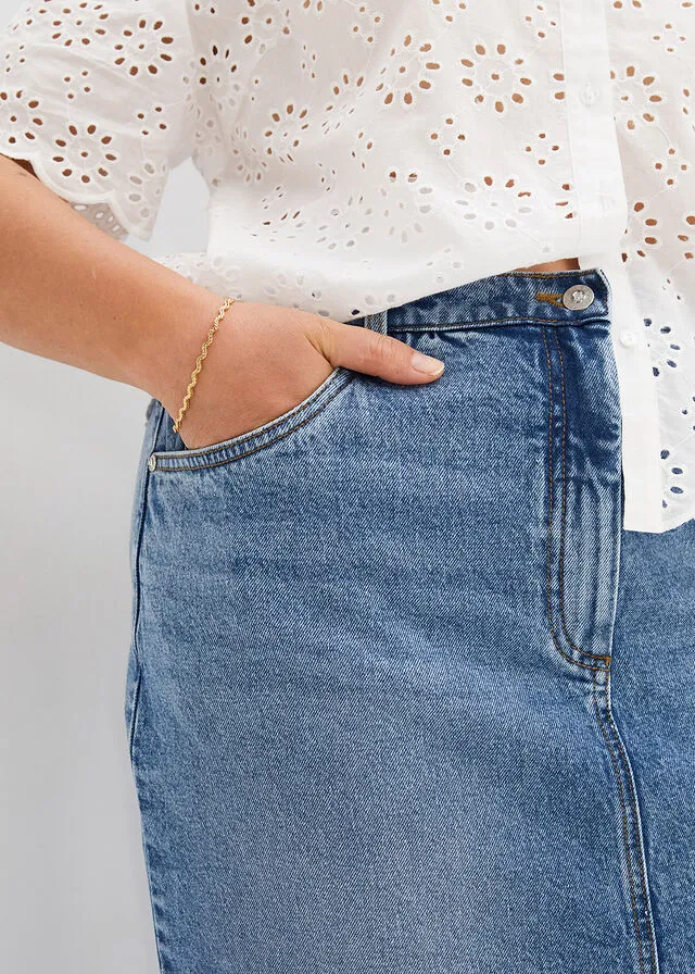 Blue stone denim skirt