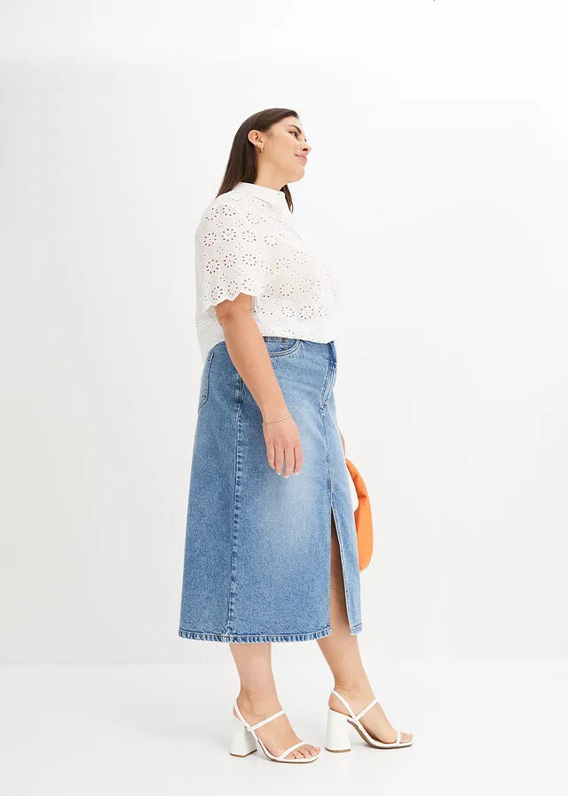 Blue stone denim skirt