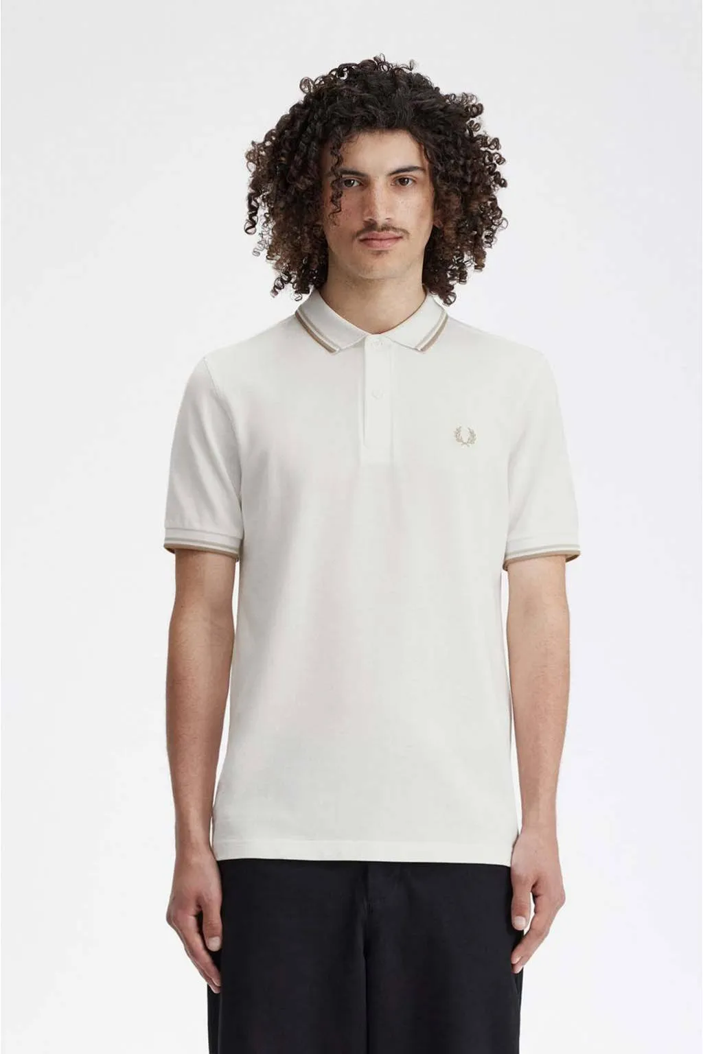 Fred Perry men's polo shirt M3600 U83 white snow oatmeal grey stone.