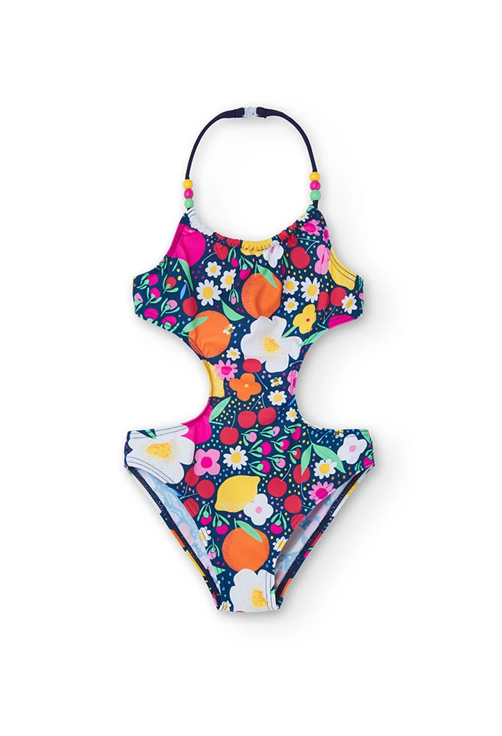 Fuchsia Fruit Print Girls' Swimsuit