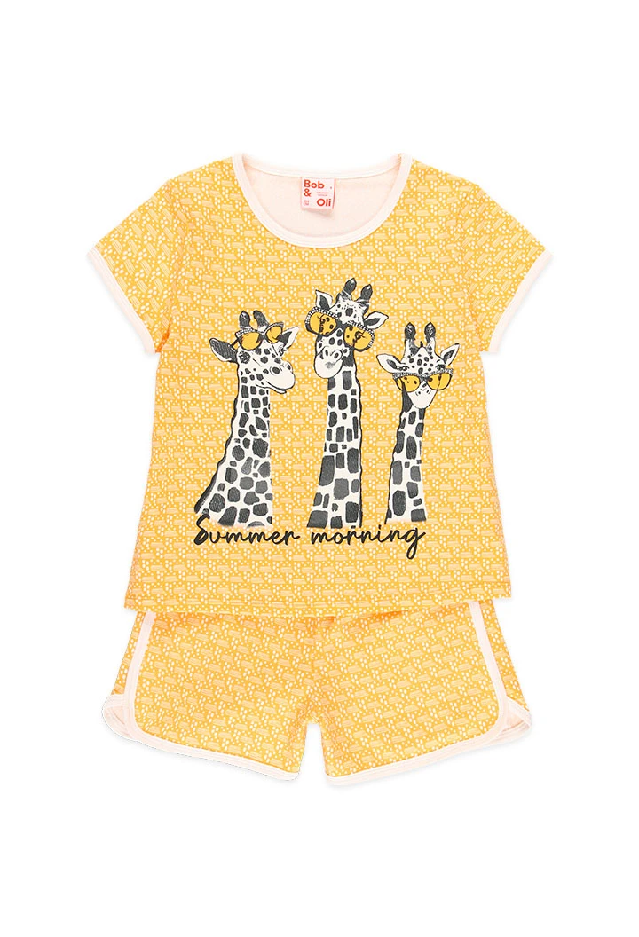 Girls' yellow printed short knit pajama.