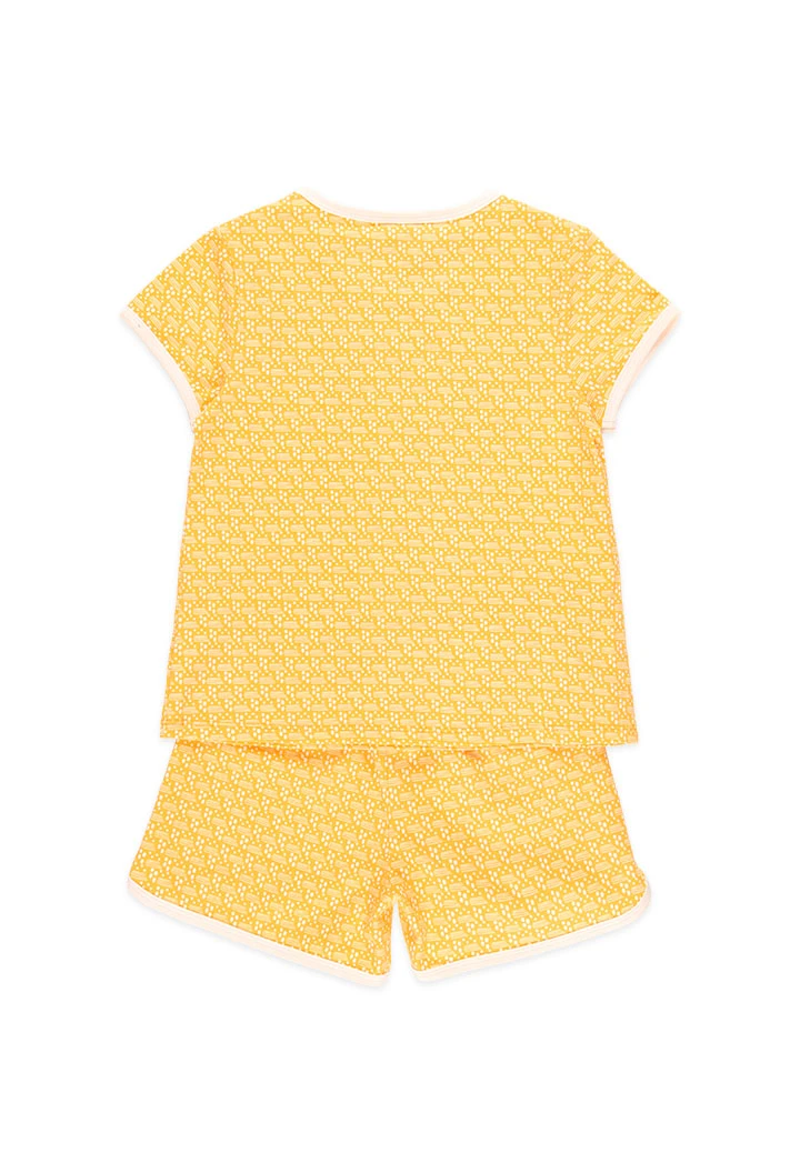 Girls' yellow printed short knit pajama.