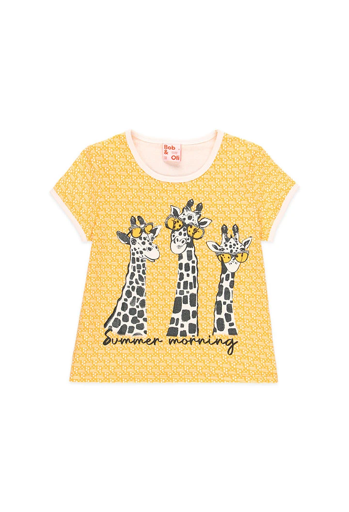 Girls' yellow printed short knit pajama.