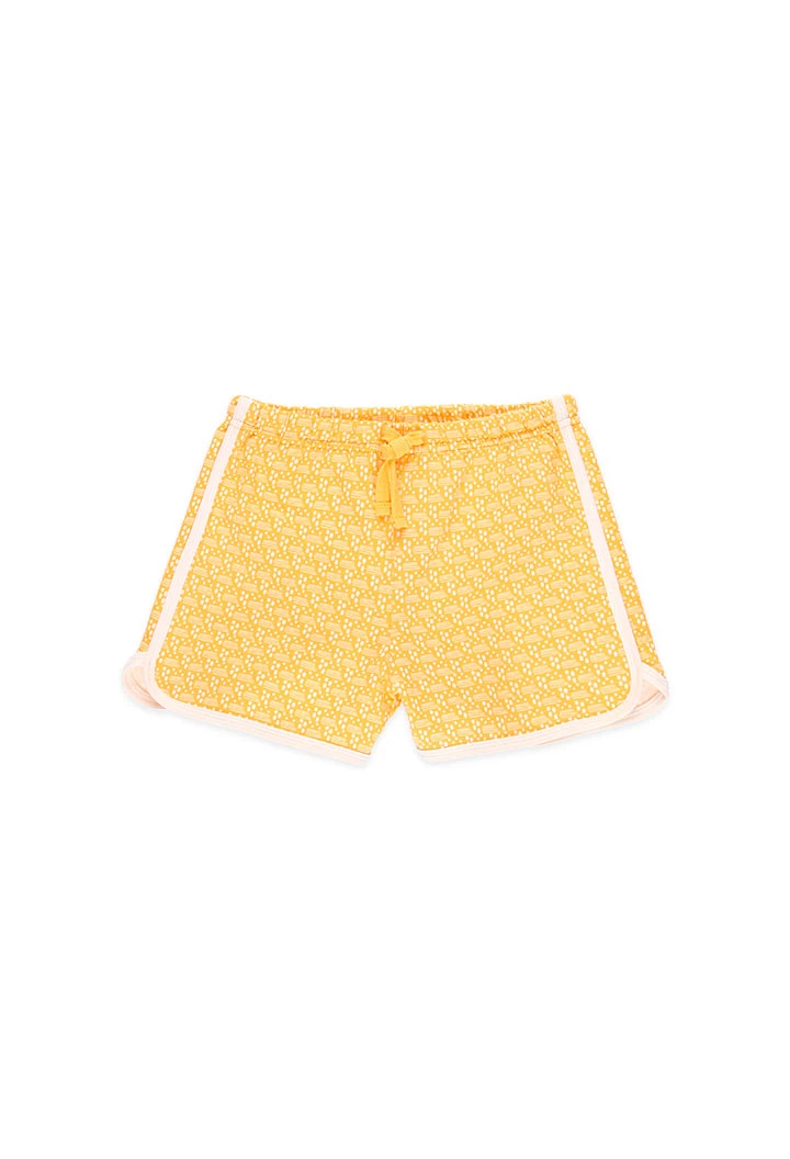 Girls' yellow printed short knit pajama.