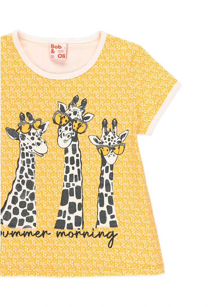 Girls' yellow printed short knit pajama.