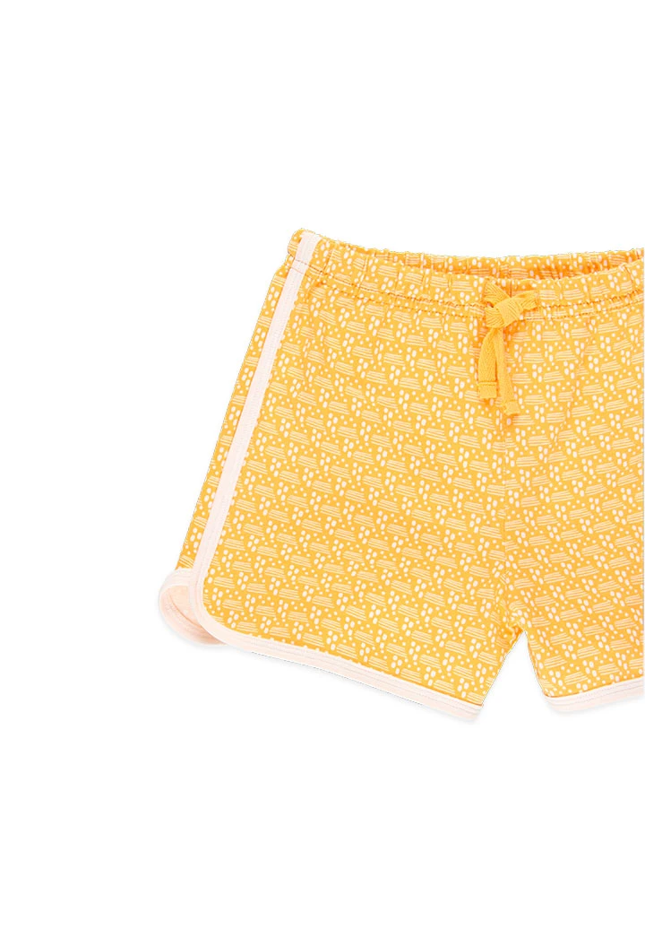 Girls' yellow printed short knit pajama.