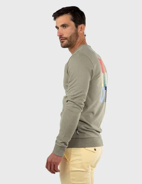 Green khaki Williot sweatshirt with embroidered logo on back.