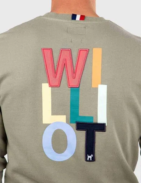 Green khaki Williot sweatshirt with embroidered logo on back.