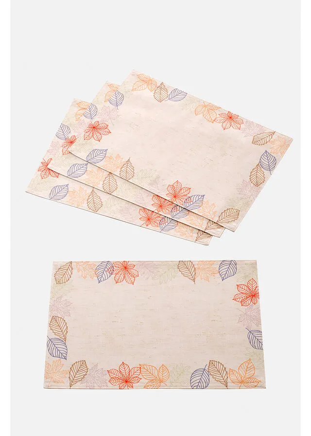 Individual Leaf Print Placemats Set of 4 White Multicolor