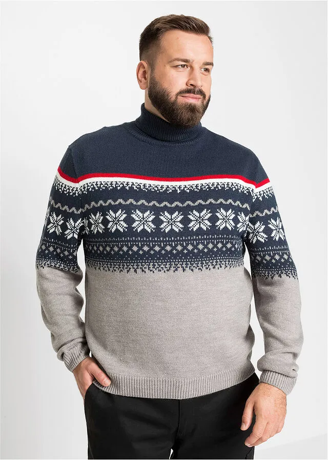 High Neck Winter Print Heather Grey Sweater