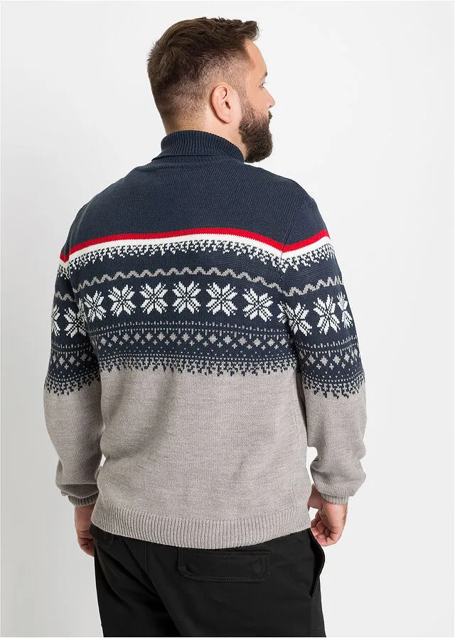 High Neck Winter Print Heather Grey Sweater