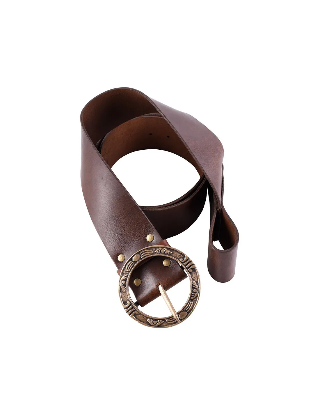 Leather pirate belt with strap and round buckle