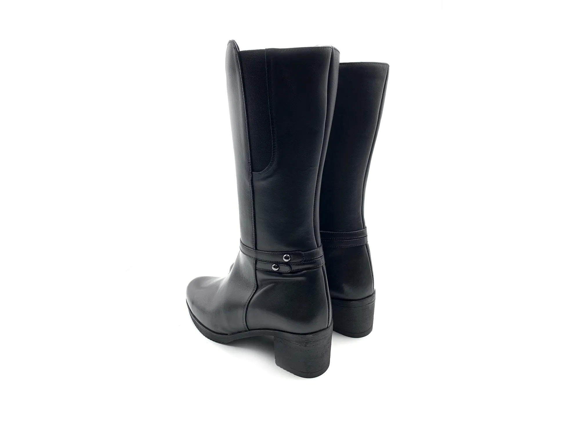 Leios L-907 Women's Black 3/4 Leather Boots with Elastic Top