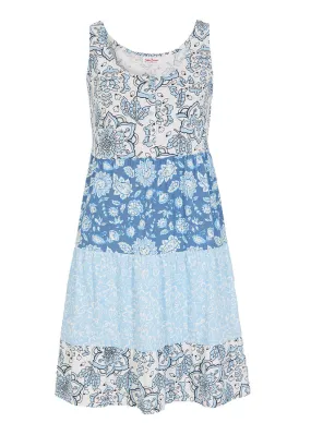 Light Blue Short Sleeve Cotton Paisley Pattern Knit Dress