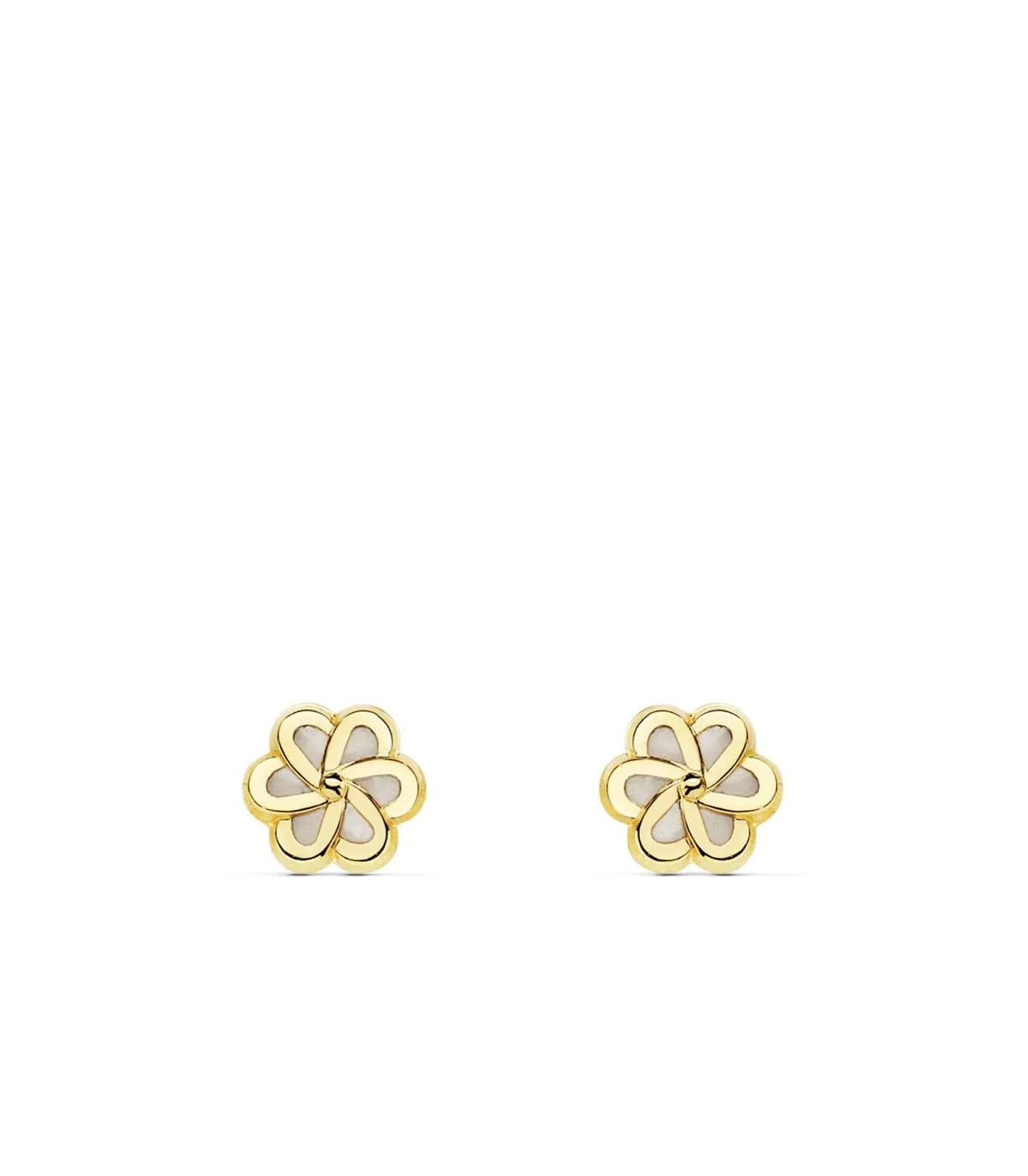 Lourdes Flower Earrings for Girls in 18k Gold with Mother of Pearl