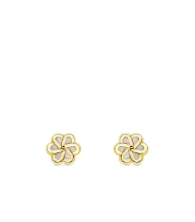 Lourdes Flower Earrings for Girls in 18k Gold with Mother of Pearl