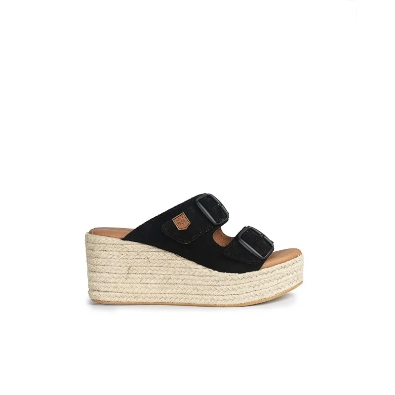 Low Wedge Heel Black Suede Sandals - Shop Now.