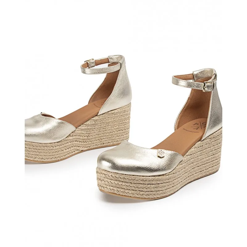 Low Wedge Heel Sandals Platinum Laminate - Google SEO Friendly.