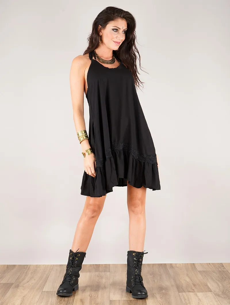 Maya Short Black Open-Back Dress