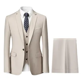 Men's 3-Piece Slim Fit Solid Business Wedding Suit Set