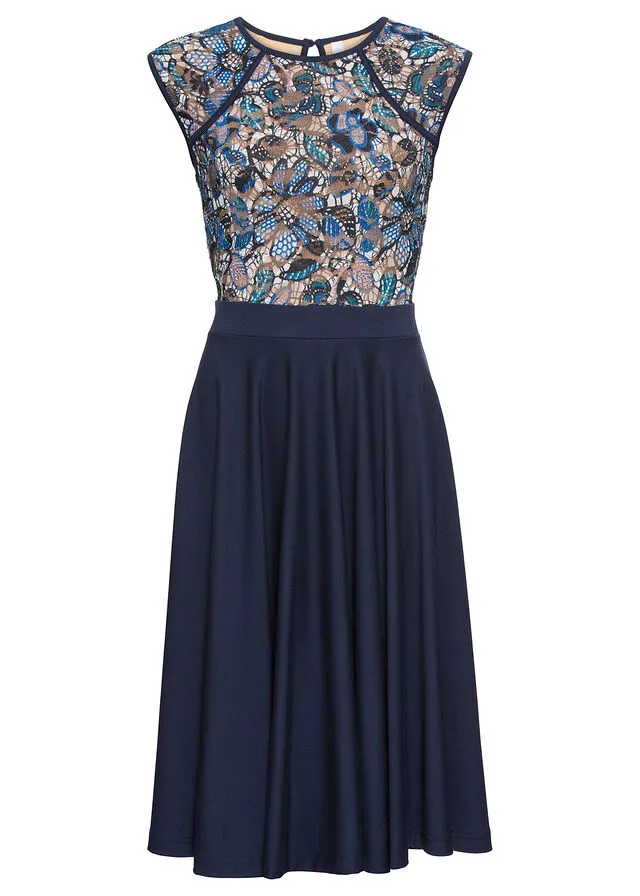 Midi Lace Dark Blue Floral Dress