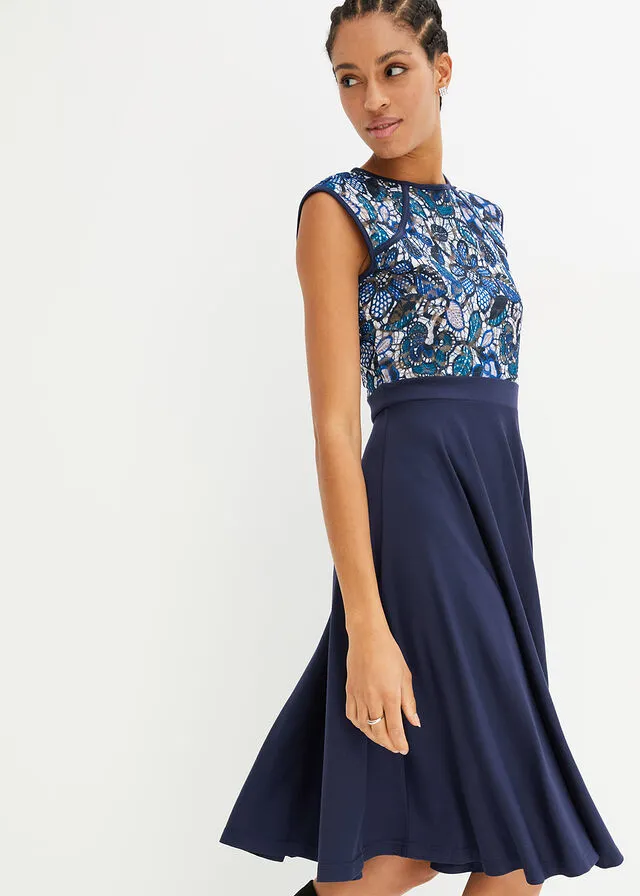 Midi Lace Dark Blue Floral Dress