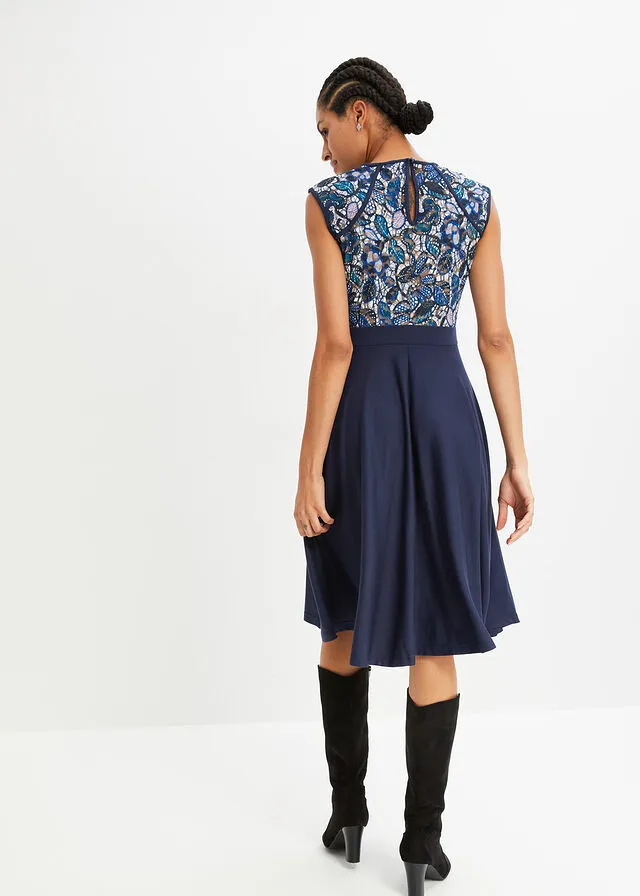 Midi Lace Dark Blue Floral Dress