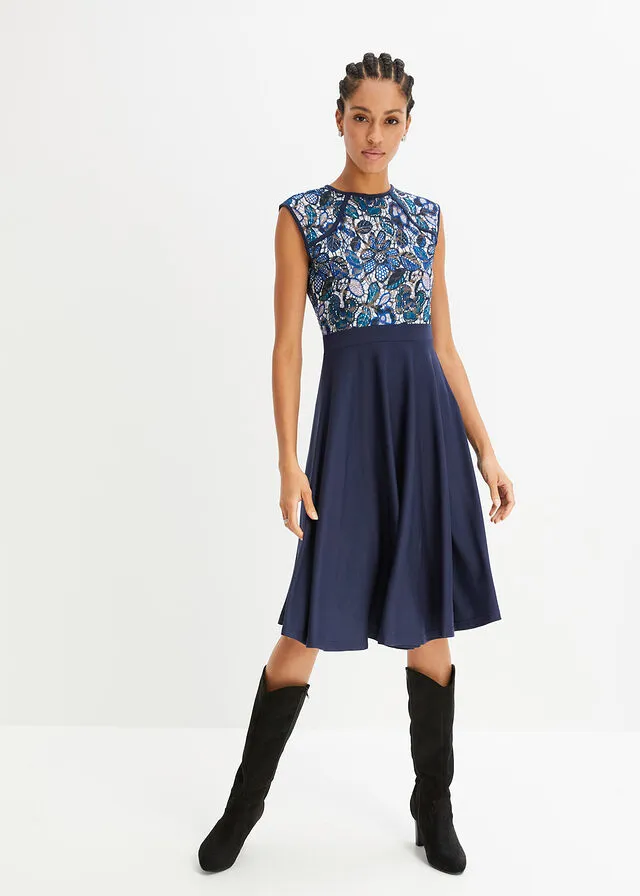 Midi Lace Dark Blue Floral Dress