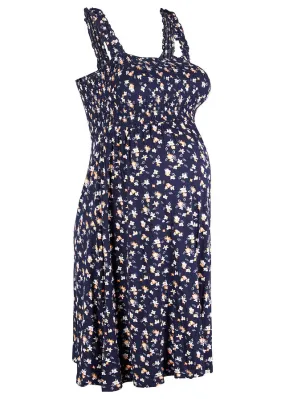 Navy Blue Maternity Dress in Sustainable Viscose Blend with Print.