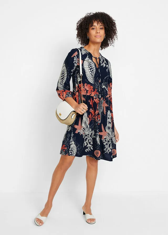 Navy Blue Printed Dress