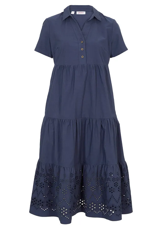 Navy Blue Tunic Dress with Cutwork Embroidery.