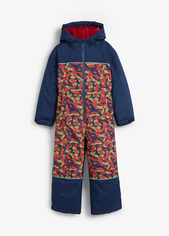 Navy-Dark Red-Lime Green-White Snow Suit with Graphic Print.