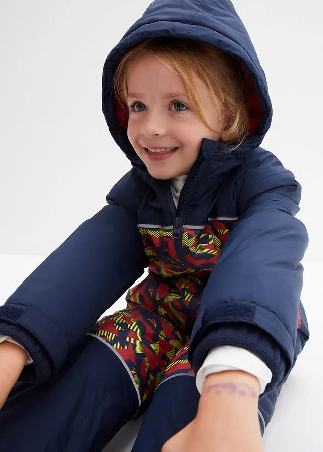 Navy-Dark Red-Lime Green-White Snow Suit with Graphic Print.