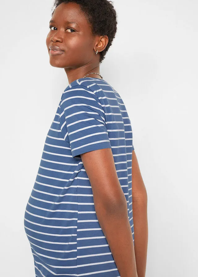 Organic cotton maternity/nursing t-shirt (2-pack) in Denim-White Stripe