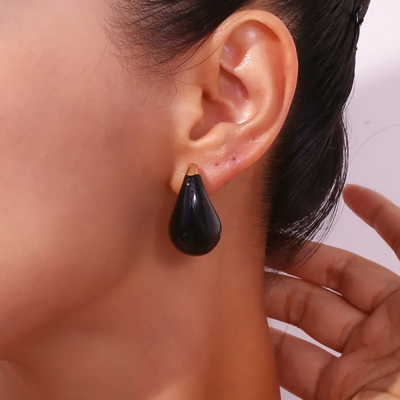 Black Drop Stainless Steel Earrings