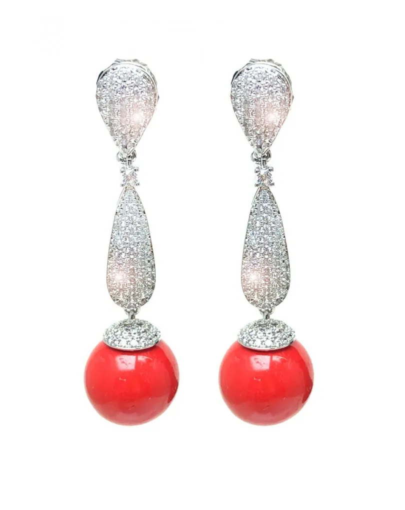 Long Coral and Cubic Zirconia Sparkle Earrings