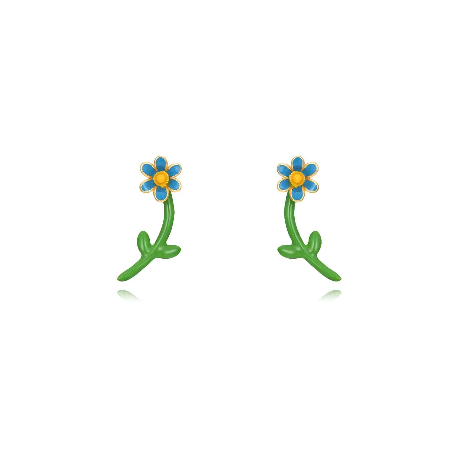 Blue Enamel Daisy Earrings