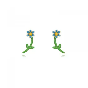 Blue Enamel Daisy Earrings