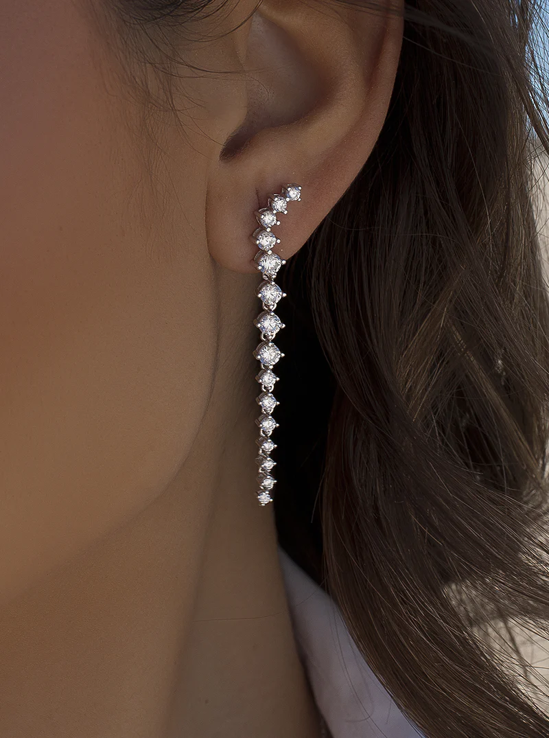 Bridal Climber Earrings with Cubic Zirconia Strand