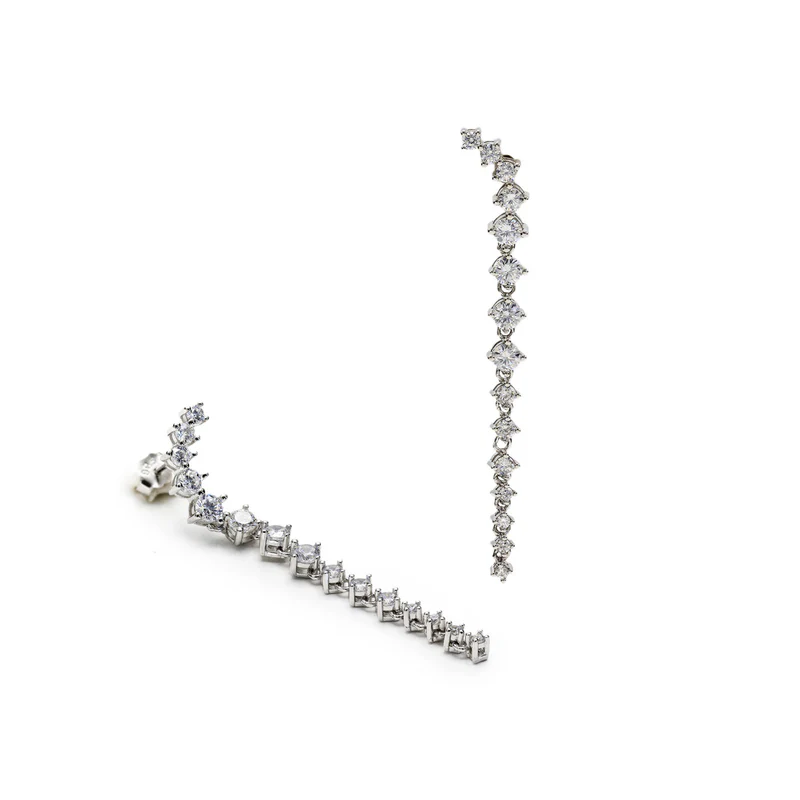 Bridal Climber Earrings with Cubic Zirconia Strand