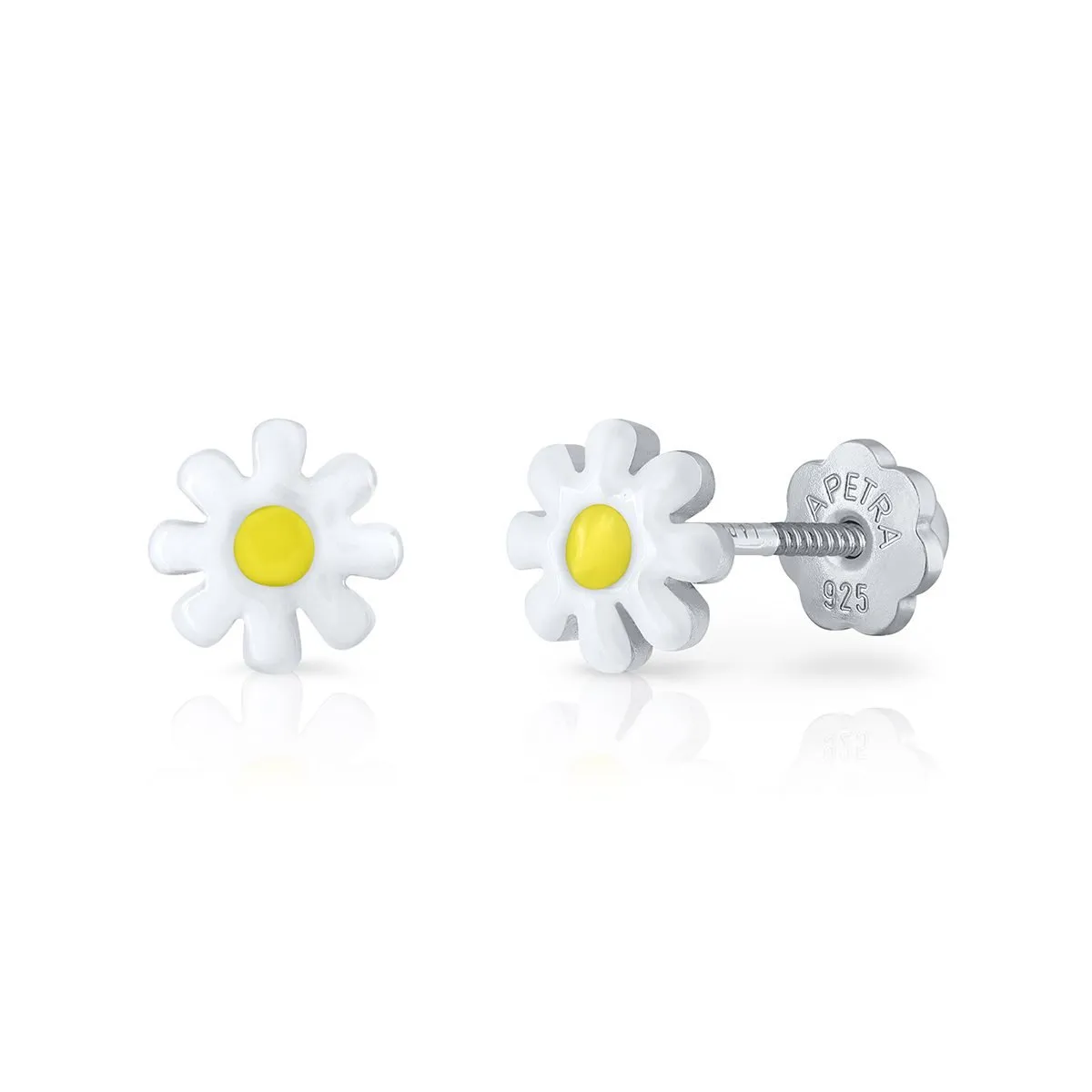 White/Yellow Daisy Silver Earrings