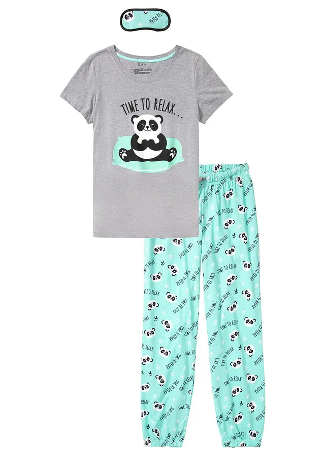 Gray Speckled-Blue Mint Printed Eye Mask Pajama