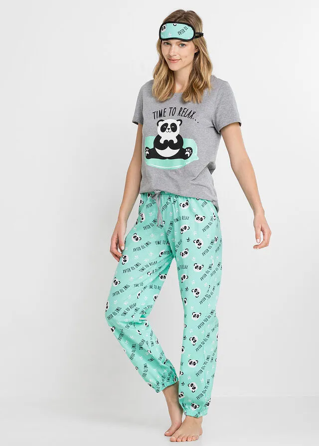 Gray Speckled-Blue Mint Printed Eye Mask Pajama