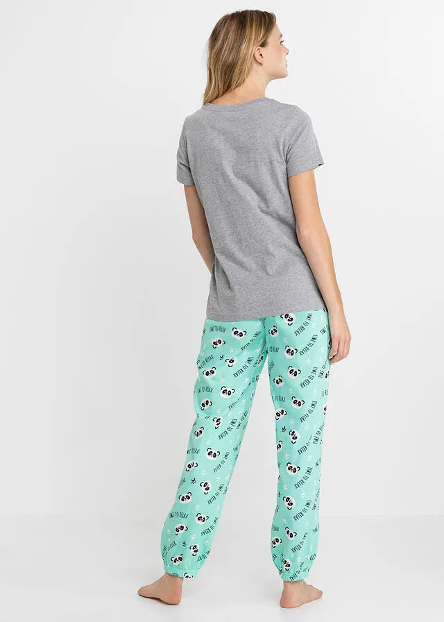 Gray Speckled-Blue Mint Printed Eye Mask Pajama